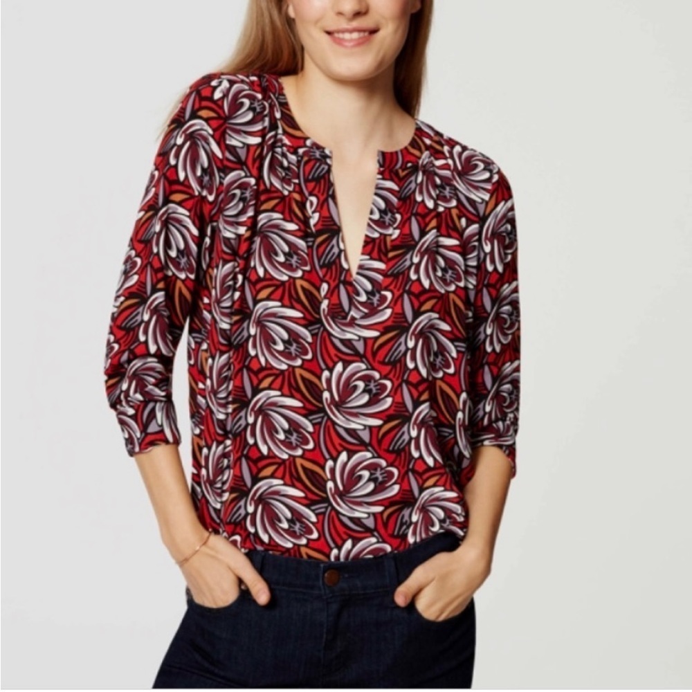 LOFT Shadow Floral Split Neck Tunic